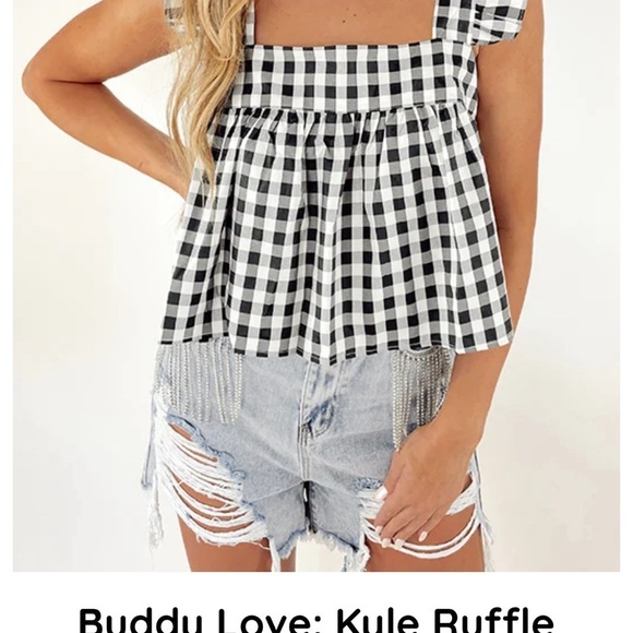 Buddy Love Kyle Ruffle Swing cropped Tank Black Checkered plaid size M NWT - Picture 10 of 12